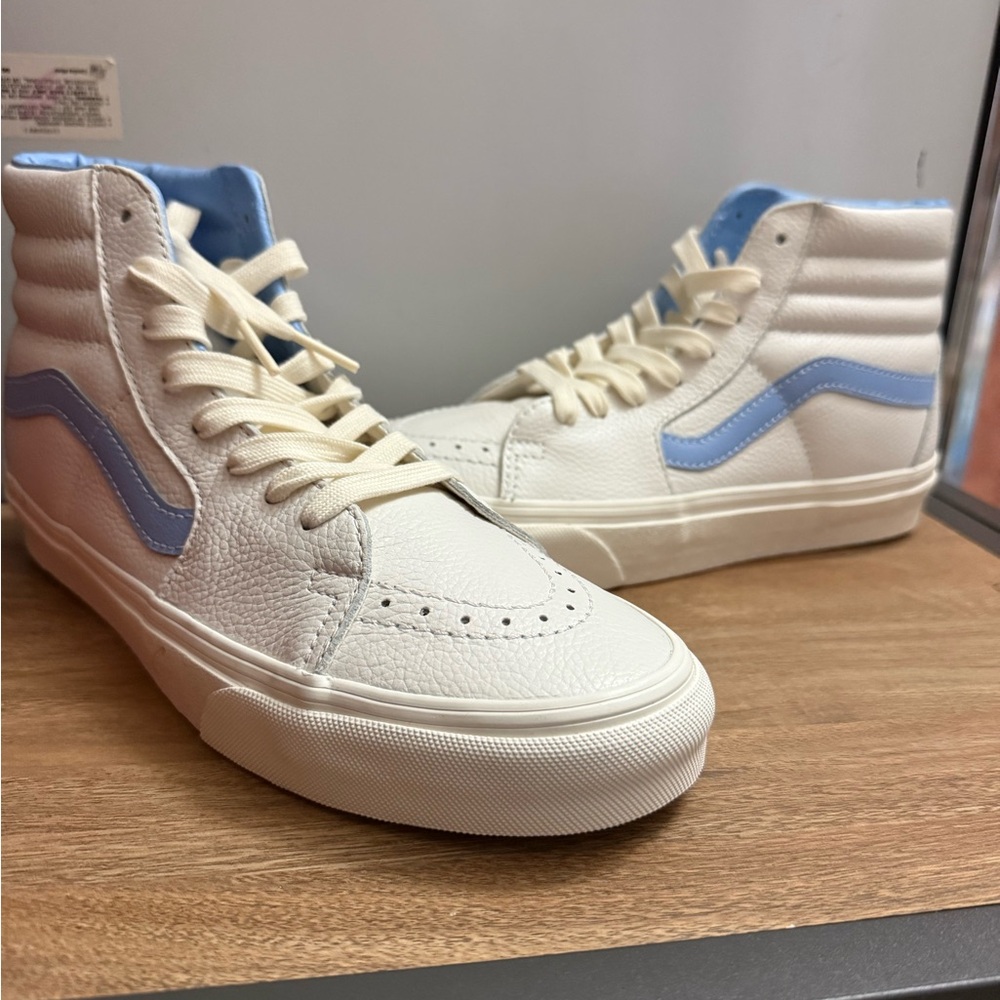 White and Blue High-Top Sneakers